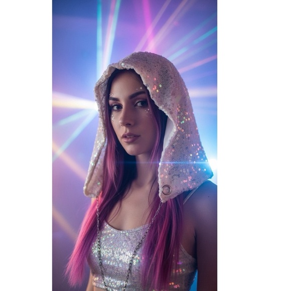 Handmade Sequin Festival Hood, Rave, Fairy, Cosplay, Concert Wear, OneSize